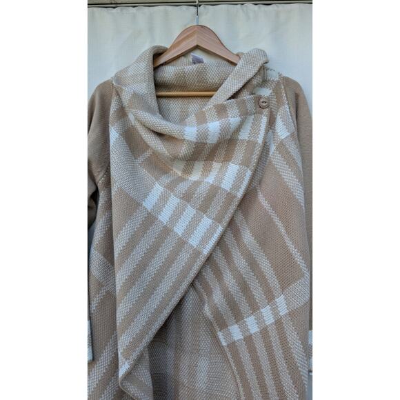 Attitudes By Renee Womens Plaid Cardigan Wrap Sz M Beige Cream Capsule Staple - Picture 2 of 6